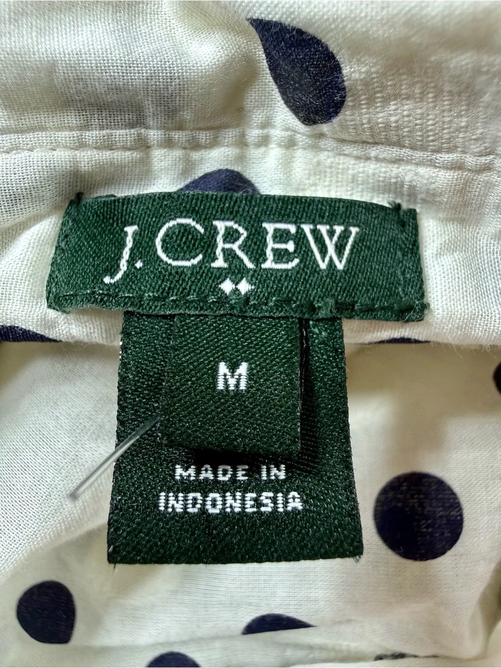 J. Crew Cream Navy Polka Dot Button Down Shirt Size Medium Preppy Shirt